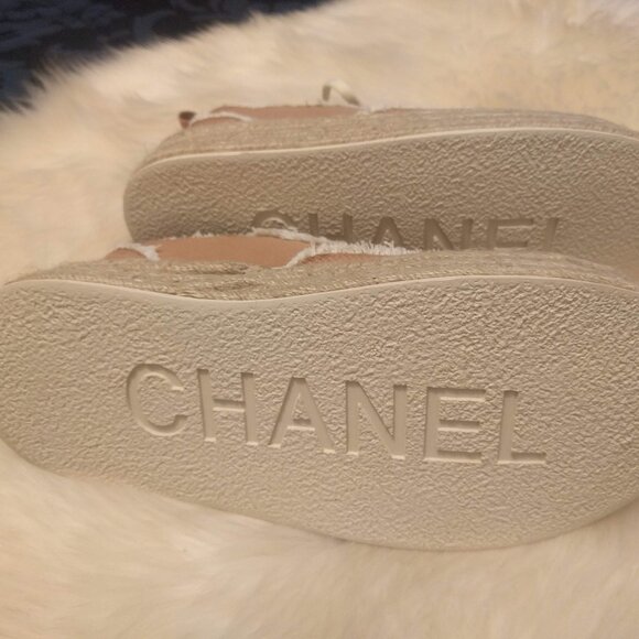 Chanel Women's Tan Canvas Sneakers - Picture 2 of 6